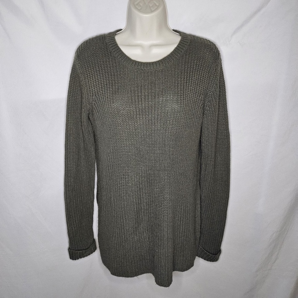 Womens Forever 21 Olive Army Green Crew Pullover Side Slit Tunic Sweater Size S